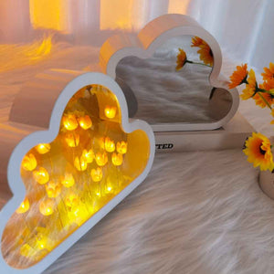 DIY Cloud Tulip Mirror Night Light Simulation Flower Bedroom Sleeping Table Lamp