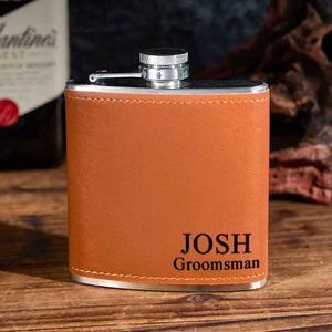 Personalized Leather Flask with Name Stainless Steel 6oz Whiskey Flask Gift for Groomsmen