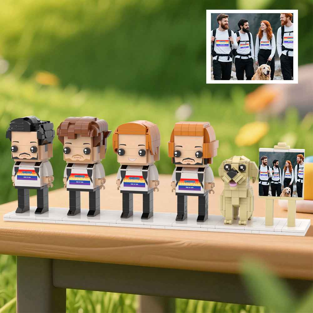 Custom Full-Body Brick Figures of 4 People and Dog with Frame Personalized Anniversary Gift Birthday Gift