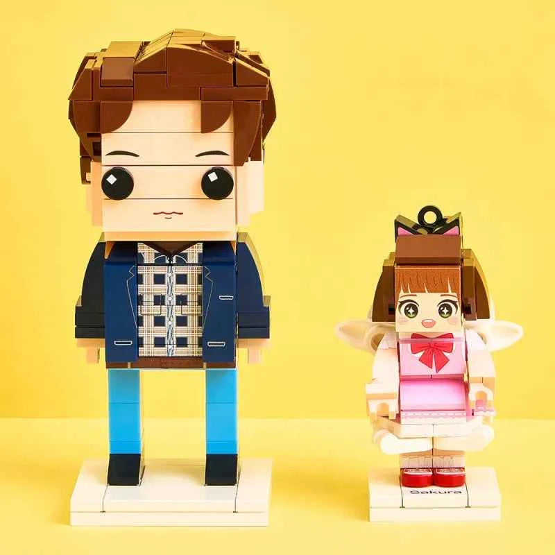 Personalized Mini Fully Body 1 Person Brick Figure with Engraved Text Keychain and Bag Charm Gift