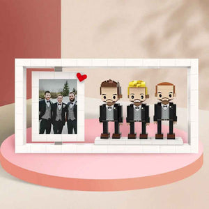 Full Body Customizable 3 People Custom Cute Brick Figures Photo Frame Small Particle Block Creative Wedding Gift for Groomsman