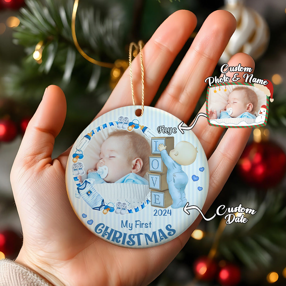 Personalised Baby's First Christmas Photo Ornament - Ceramic Keepsake Gift