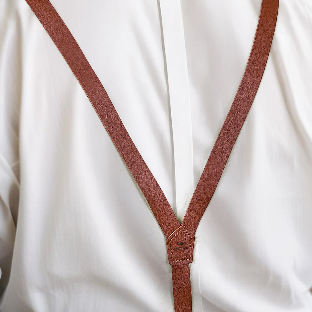Personalised Men's PU Leather Suspenders with Engraved Name | Groomsmen Gift