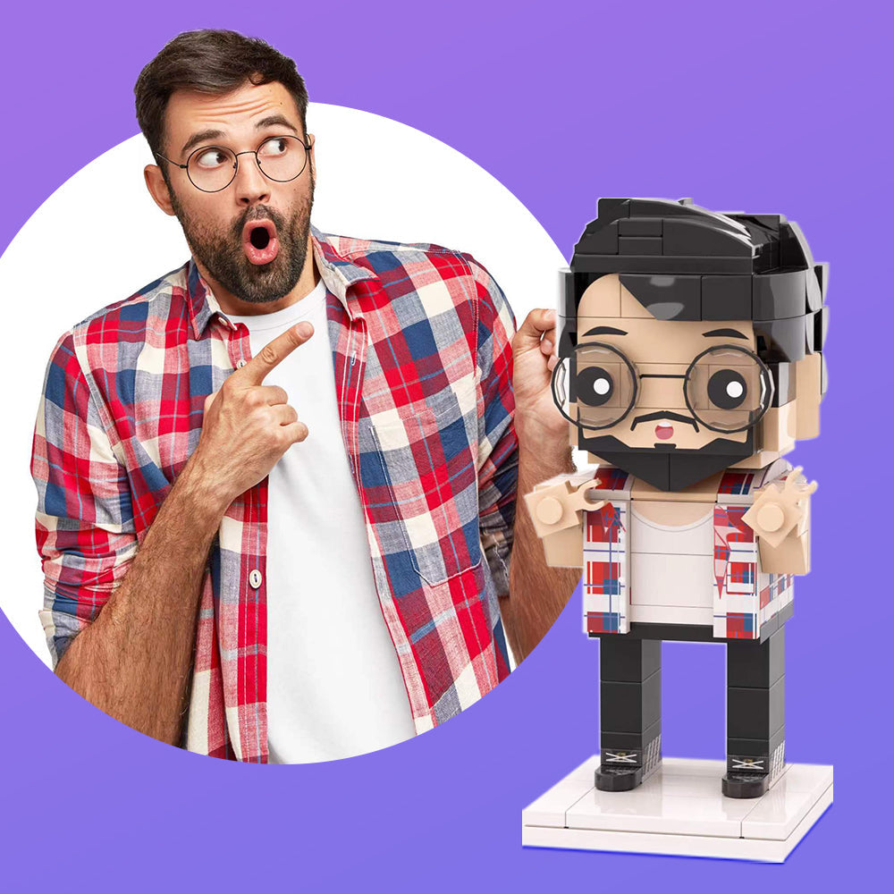 Custom Brick Figure - Personalised Block Toy with Plaid Shirt