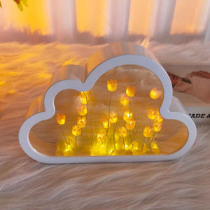 DIY Cloud Tulip Mirror Night Light Simulation Flower Bedroom Sleeping Table Lamp