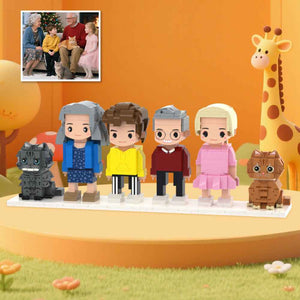 Custom Full-Body Cute Brick Figures of 4 People and 2 Cats Personalized Anniversary Gift Birthday Gift