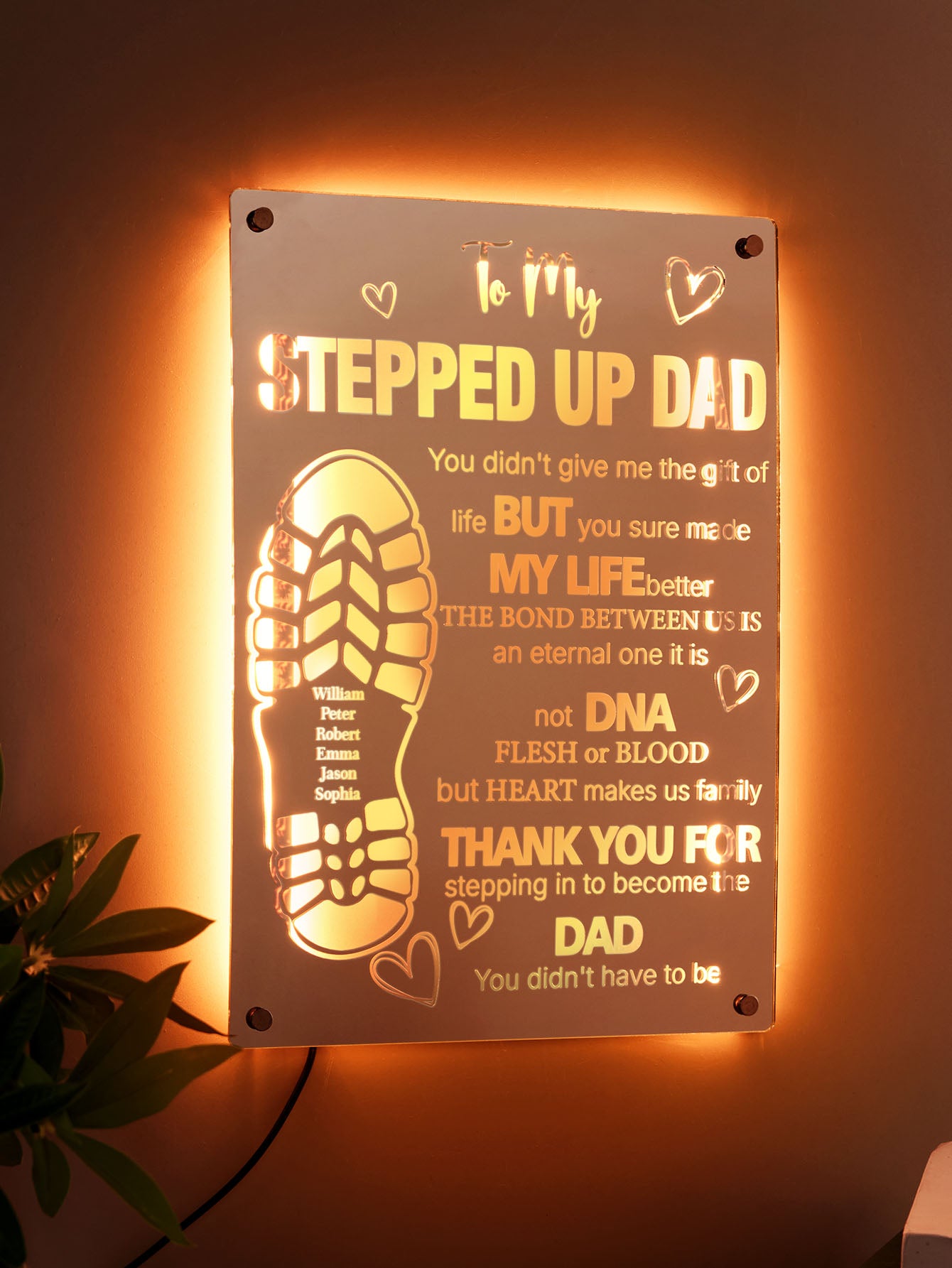 Personalised Stepped Up Dad Mirror Light - Custom Father's Day Gift