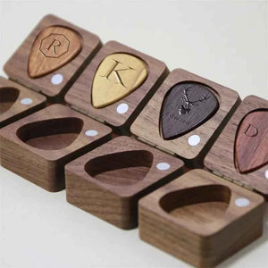 Custom Wooden Guitar Picks Box Personalized Guitar Pick Box Storage Wood Guitar Plectrum Organizer Music Gift for Guitarist Musician