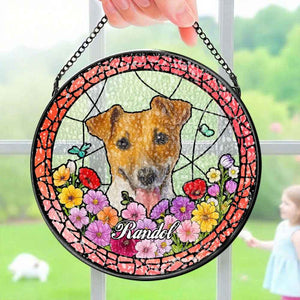 Custom Pet Portrait Stained Glass Suncatcher – Personalized Pet Keepsake Memorial Gift for Dog & Cat Lovers