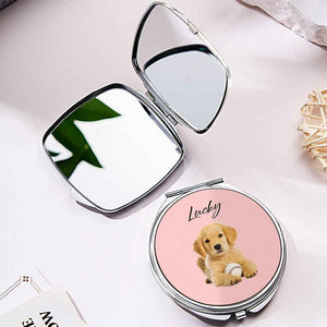 Personalized Pet Portrait Compact Portable Mirror Travel Birthday Gift for Pet Lover