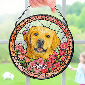 Custom Pet Portrait Stained Glass Suncatcher – Personalized Pet Keepsake Memorial Gift for Dog & Cat Lovers