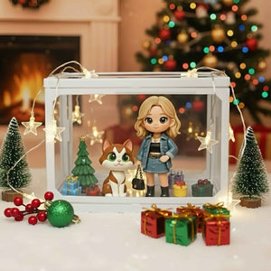 Custom 1 Person & 1 Pet 3D Mini Figure Glass Dollhouse Christmas Scene Display Case Unique Christmas Gift (Production: 10-15 Business Day)