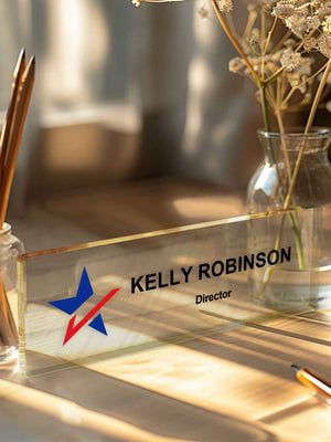 Custom Acrylic Desk Name Plate with Logo – Personalized Office Sign for Professional Display