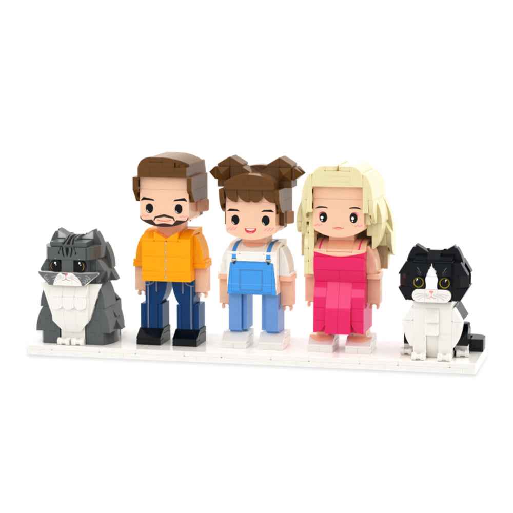 Custom Full-Body Cute Brick Figures of 3 People and 2 Cats Personalized Anniversary Gift Birthday Gift