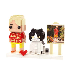 Custom Full-Body Brick Figures of 1 Person and Cat with Frame Personalized Anniversary Gift Birthday Gift