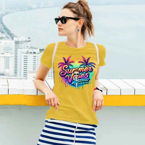 Personalized Cartoon Summer Vibes T-shirt with Name T-shirt Holiday Gift for Her