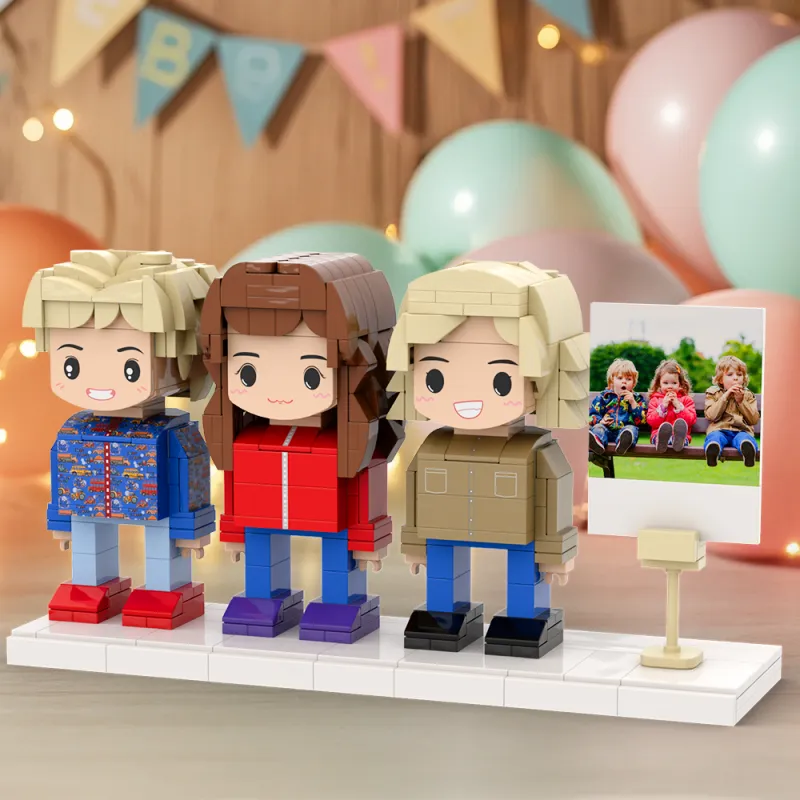 Personalised Full Body 3 People Brick Figure - Custom Lego-Style Photo Gift