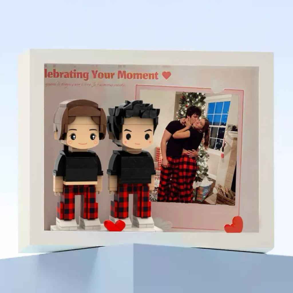 Full Body Custom 2 people Cute Brick Figure with Photo Valentines Gift Anniversary Gift