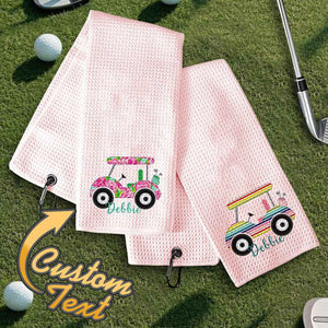 Personalized Golf Towel with Name Hanging Clip Golf Cart Towel Gift for Golf Lovers