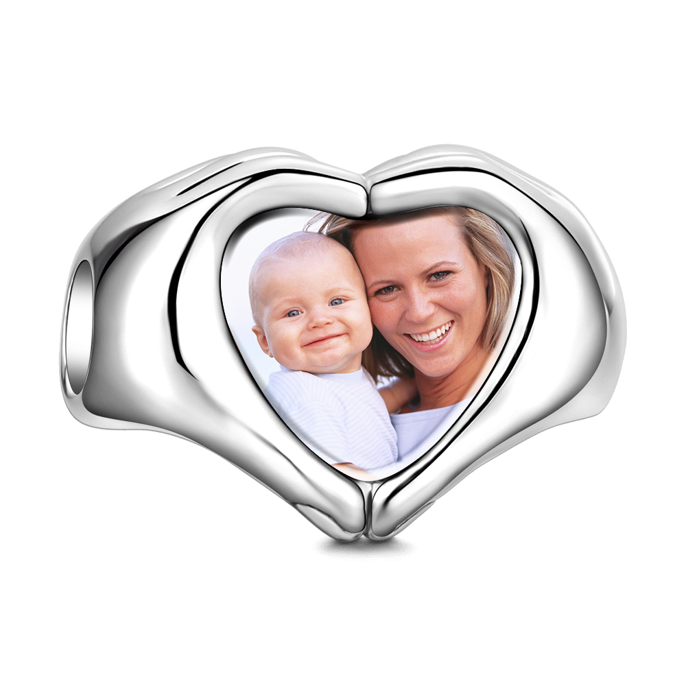 Personalised Finger Heart Photo Charm in S925 Sterling Silver