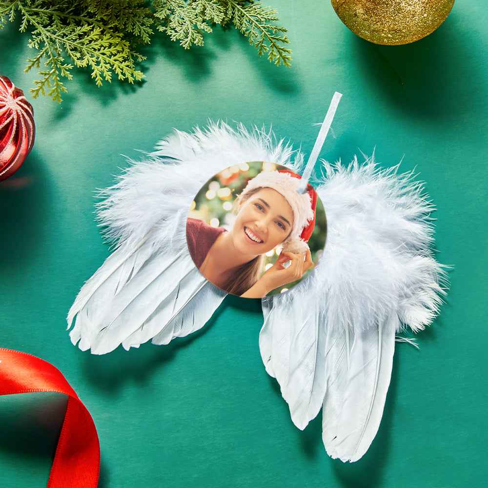 Personalized Photo Angel Feather Wings Memorial Hanging Ornament Christmas Day