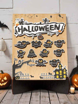 Personalized Hallowmas Wooden Ornament with Name Ghost Plaque for Halloween Gift