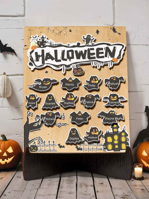 Personalized Hallowmas Wooden Ornament with Name Ghost Plaque for Halloween Gift
