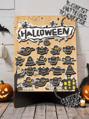 Personalized Hallowmas Wooden Ornament with Name Ghost Plaque for Halloween Gift