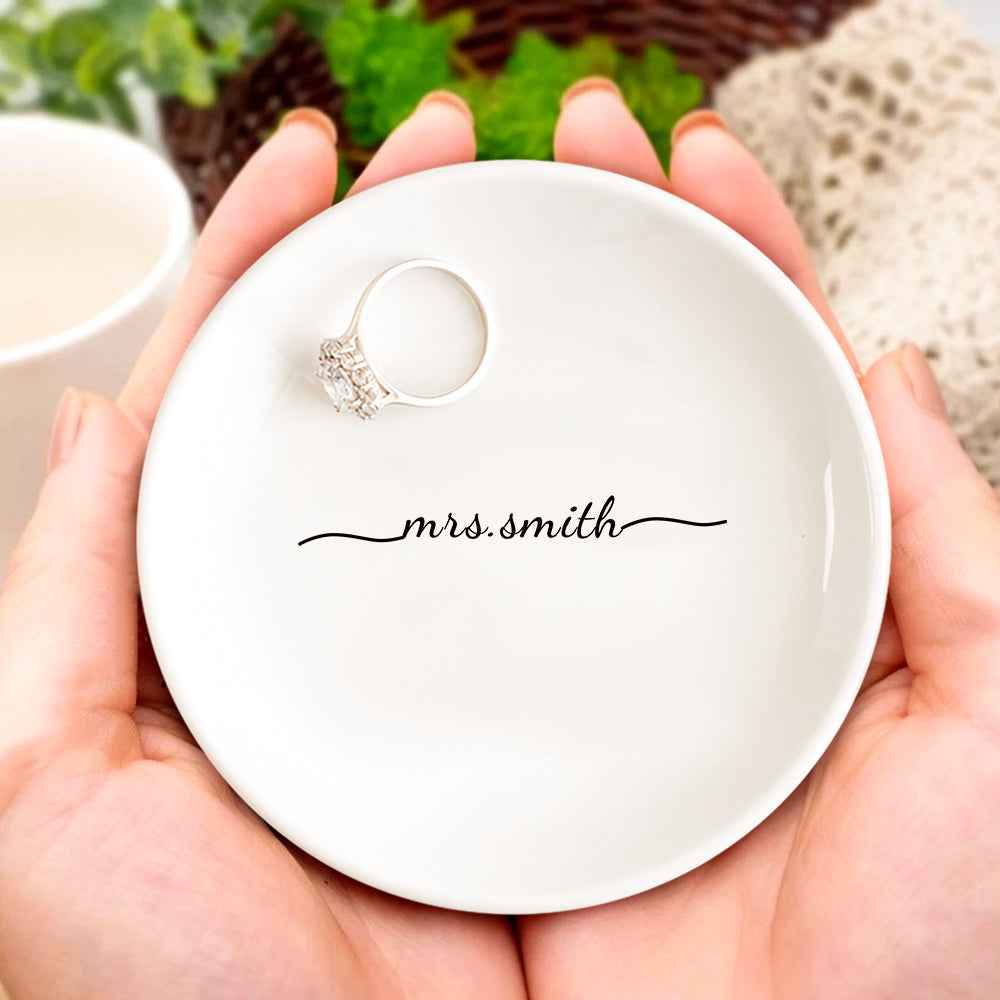Custom Engagement Ring Dish Personalized Wedding Ring Dish Ceramic Jewelry Dish Ring Holder Bridesmaid Gift