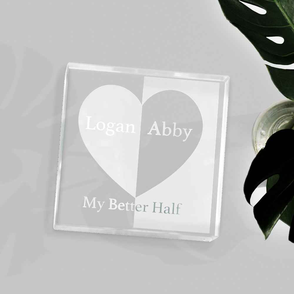 Custom 2D Crystal Engraved Better Half Glass Block Gifts For Couples