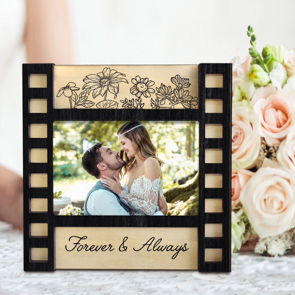 Personalised Engraved Wedding Photo Frame - Custom Film Sign Gift for Couples
