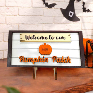 Custom Name Pumpkin Wooden Display Welcome to Our Pumpkin Patch Personalized Halloween Gift