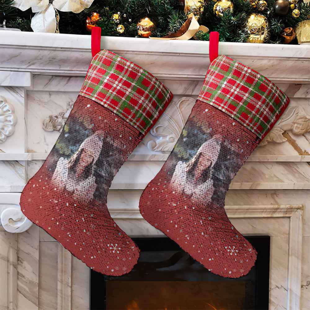 Custom Photo Sequin Christmas Stocking Personalized Snowflake Christmas Decoration Sock