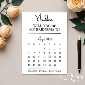 Personalized Bridesmaid Proposal Calendar Card Will You Be My Bridesmaid Wedding Date Card