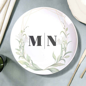 Custom Printed Flower Two Initials Ceramic Dinner Plates