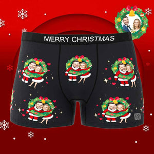 Custom Photo Boxer Face Underwear Double Santa Claus Couple Gifts Christmas Gift AR View