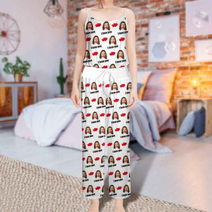 Custom Sleepwear Set With Face Customized Photo Pajamas Gifts for Her Heart & I love you