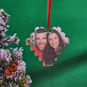 Christmas Ornament Personalized Heart Building Brick Photo Blocks