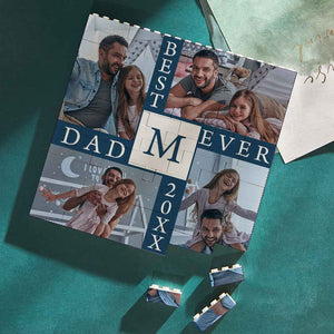 Custom Building Block Puzzle Square Photo Brick Best Daddy Ever Blue