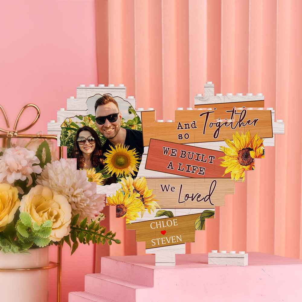 Custom Heart Shape Building Block Puzzle Photo Brick Gift for Couple