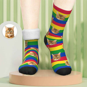 Custom Photo Thick Socks Rainbow Winter Pet Gifts