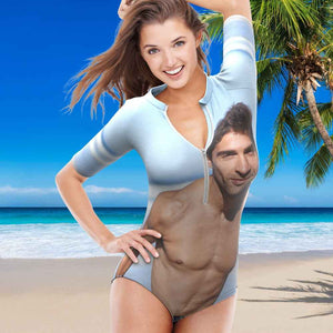 Custom Photo Half Sleeve Swimsuit One Piece Swimwear Personalized Women's Half Sleeve Swimsuit