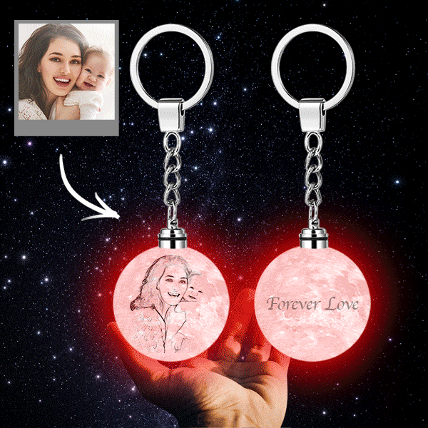 Personalised 3D Printed Moon Lamp Keychain with Photo – Custom LED Gift
