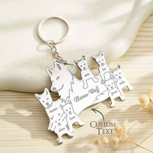 Personalized Wolf Keychain with Engraved Family Names Gift for Family