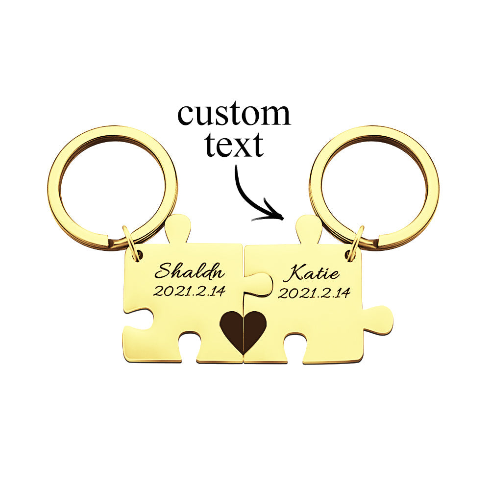 Personalised Engraved Couple Puzzle Keychain Set | Valentine's & Wedding Gift