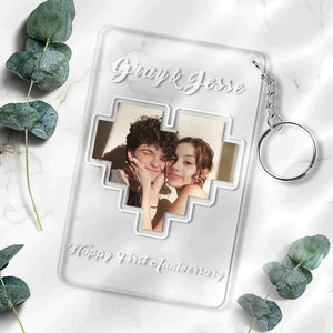 Custom Heart Photo Plaque Acrylic Keychain With Text Anniversary Gift