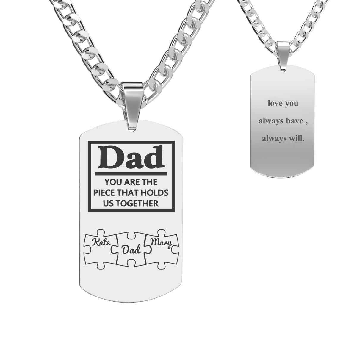 Father's Day Puzzle Gifts Men's Necklace Engraved Necklace You Are The Piece That Holds Us Together