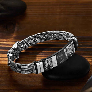 Custom Stainless Steel Mens Bracelet With Two Photo And Engraved Words Best Gifts For Lovers On Valentine's Day