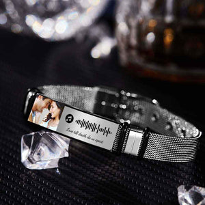 Gift for Him Photo Bracelet Music Code Bracelet Metal Bracelet Scannble Music Gift