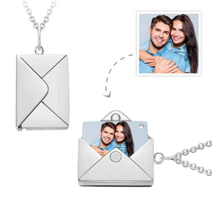 Personalized Envelope Locket Necklace Custom Engraved Photo Necklace